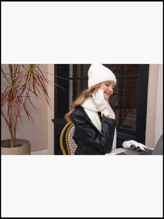 Winter Beanie Hat Touchscreen Gloves Long Scarf Set Fleece Lined main image 2
